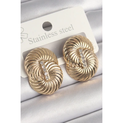 Pirinç Gold Renk Zirkon Taşlı Sarmal Model Kadın Küpe