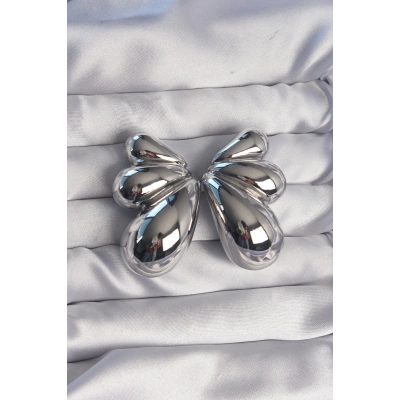 Pirinç Gümüş Renk İri Bombeli Kelebek Küpe