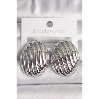 Pirinç Gümüş Renk İşlemeli Oval Model Kadın Küpe - Lisinya