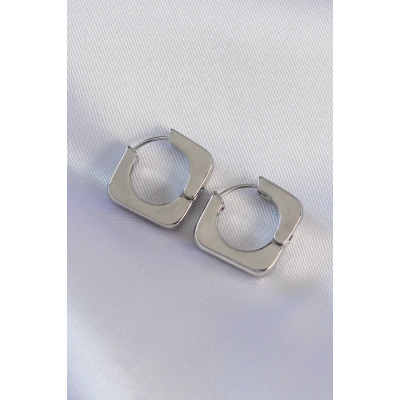 Pirinç Gümüş Renk Kare Küpe