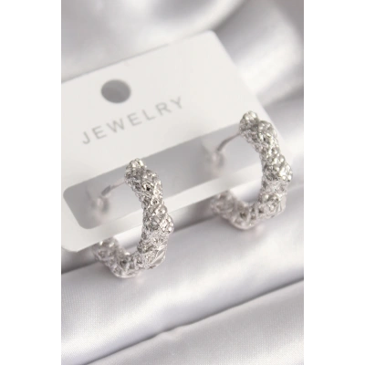 Pirinç Gümüş Renk Örme Halka Model Kadın Küpe