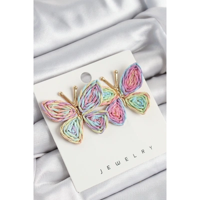 Pirinç Rainbow Kelebek Model Gold Renk Kadın Hasır Küpe