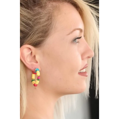 Sarı Renk Boncuklu Bayan Küpe