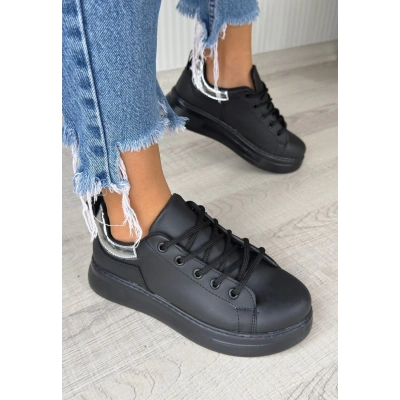 Sofio Siyah Cilt Bağcıklı Spor Ayakkabı