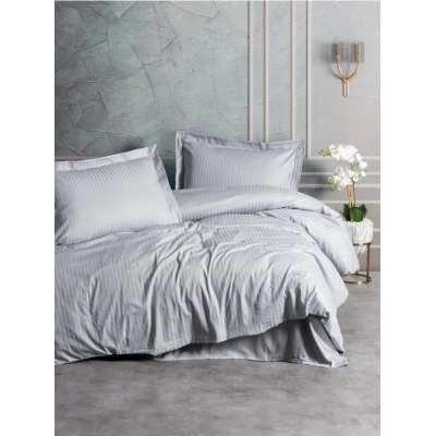 Stripe Elegant Gri Çift Kişilik Saten Nev Takımı