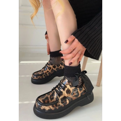 Teop Leopar Rugan Bağcıklı Babet Ayakkabı
