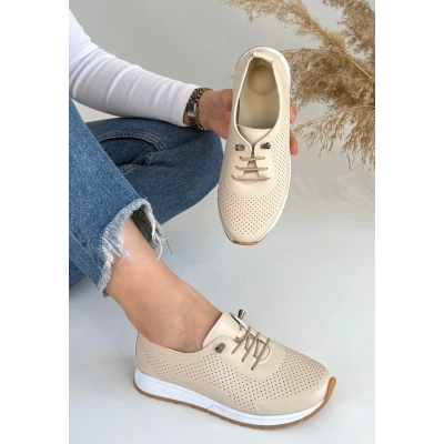 Tone Bej Cilt Bağcıklı Spor Ayakkabı - Lisinya