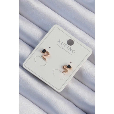 Xuping Rose Renk Siyah Zirkon Taşlı Kıvrımlı Küpe - Lisinya