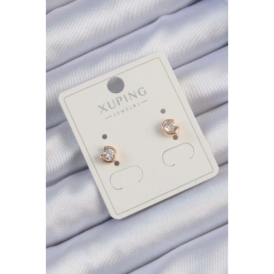 Xuping Rose Renk Zirkon Taşlı Minimal Oval Küpe - Lisinya