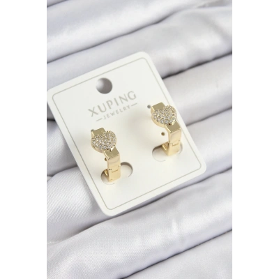 Xuping Zirkon Taşlı Kalp Model Gold Renk Kadın Küpe