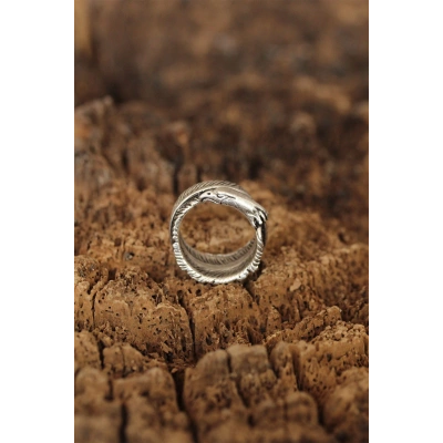 Yaprak Model Kartal Detaylı Ayarlanabilir Erkek Yüzük