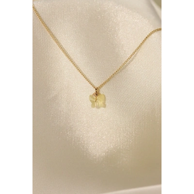 Zirkon Taşlı Sarı Renk Minimal Kelebek Kolye - Lisinya