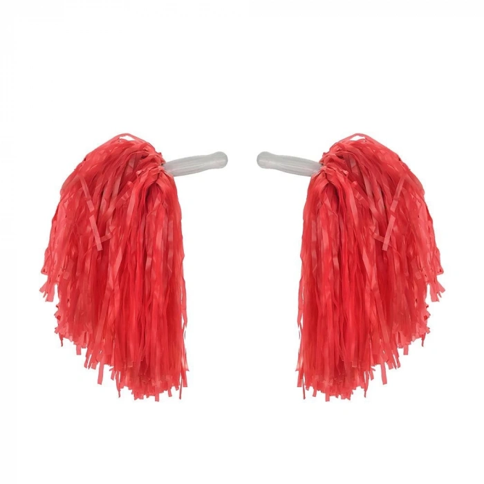 1 Çift ( 2 Adet ) Kırmızı Renk 23 Nisan Gösteri Ponponu