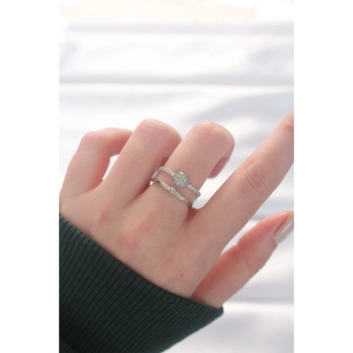 2li Görünümlü Topçuk Model Silver Renk Ayarlanabilir Yüzük - Lisinya