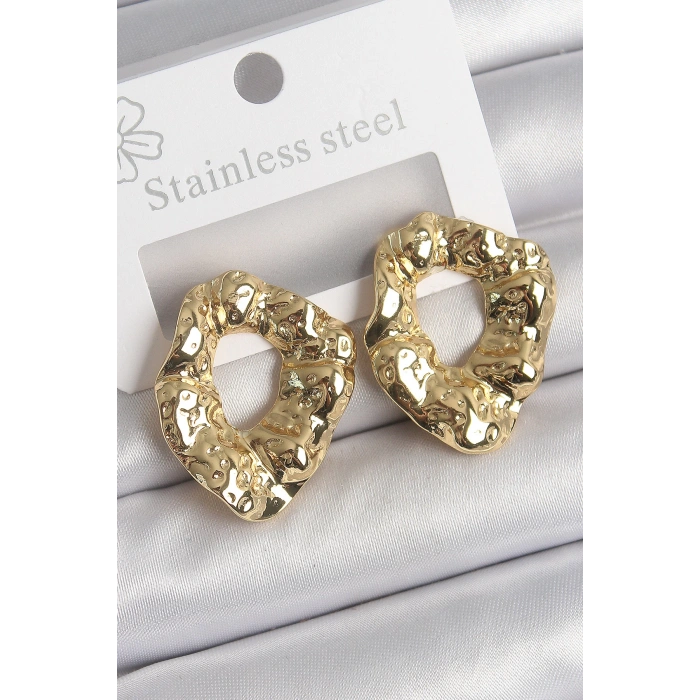 316 Çelik Gold Renk İşlemeli Halka Model Kadın Küpe