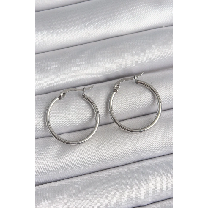 316 Çelik Gümüş Renk 22 mm Halka Model Kadın Küpe