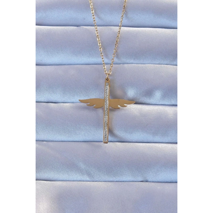 316L Çelik Altın Renk Zirkon Taşlı Mikail Kolye