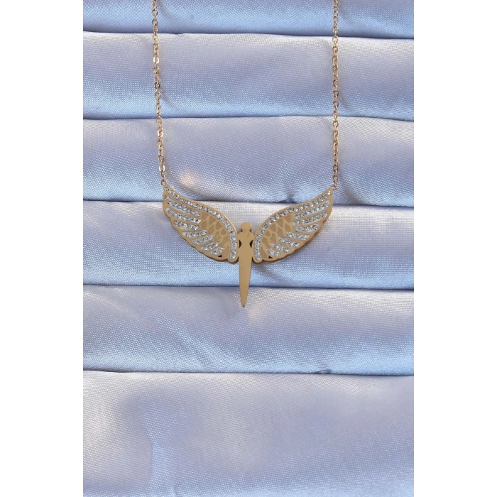 316L Çelik Altın Renk Zirkon Taşlı Mikail Kolye - Lisinya
