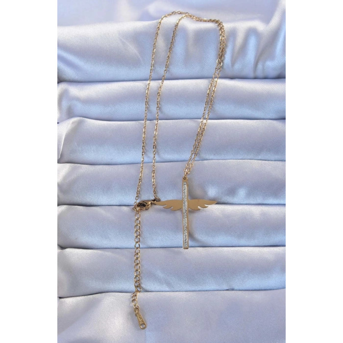 316L Çelik Altın Renk Zirkon Taşlı Mikail Kolye - Lisinya