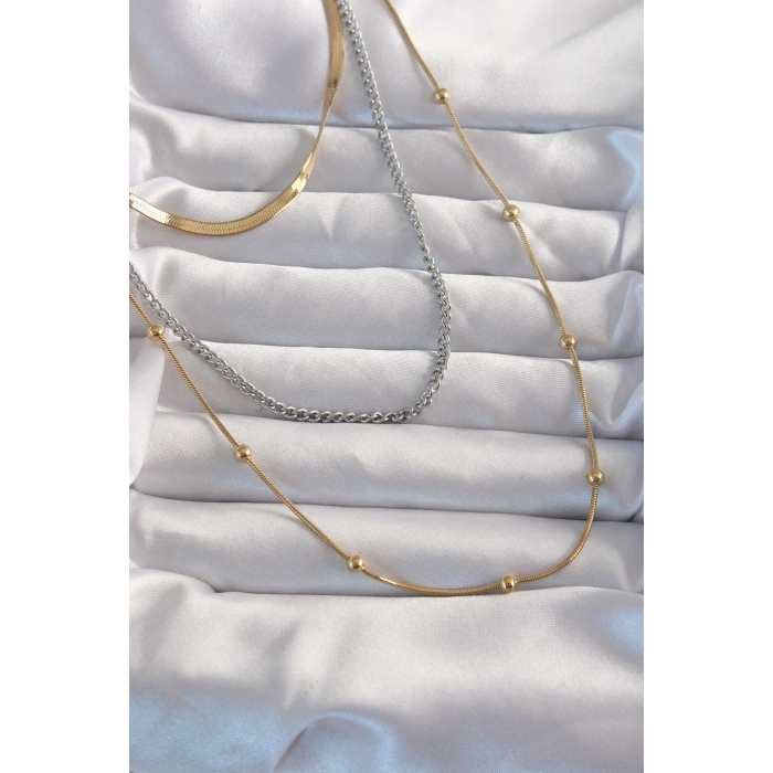 316L Çelik Çift Renk Uzun Çoklu Kolye - Lisinya