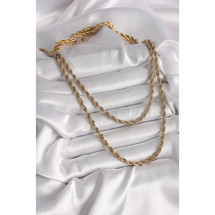 316L Çelik Gold Renk 1 Metre Burgu Zincir Kadın Kolye - Lisinya