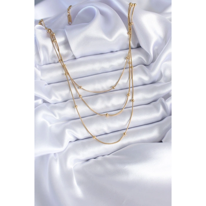 316L Çelik Gold Renk 3lü Minimal Toplu Kadın Kolye - Lisinya