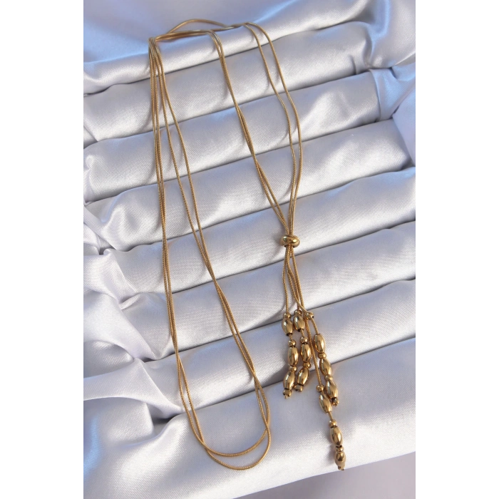 316L Çelik Gold Renk Boyu Ayarlanabilir Sallantılı Model Kolye - Lisinya