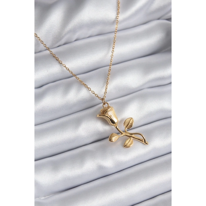 316L Çelik Gold Renk Gül Model Kadın Kolye - Lisinya