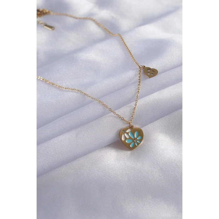 316L Çelik Gold Renk İşleme Kalp Figür Kadın Kolye - Lisinya