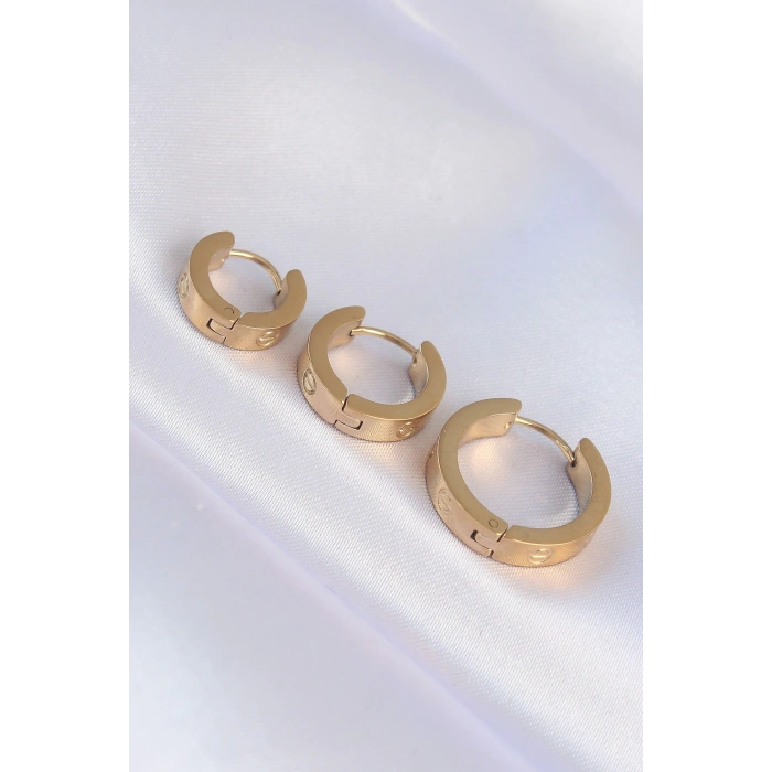 316L Çelik Gold Renk Model 3lü Halka Küpe