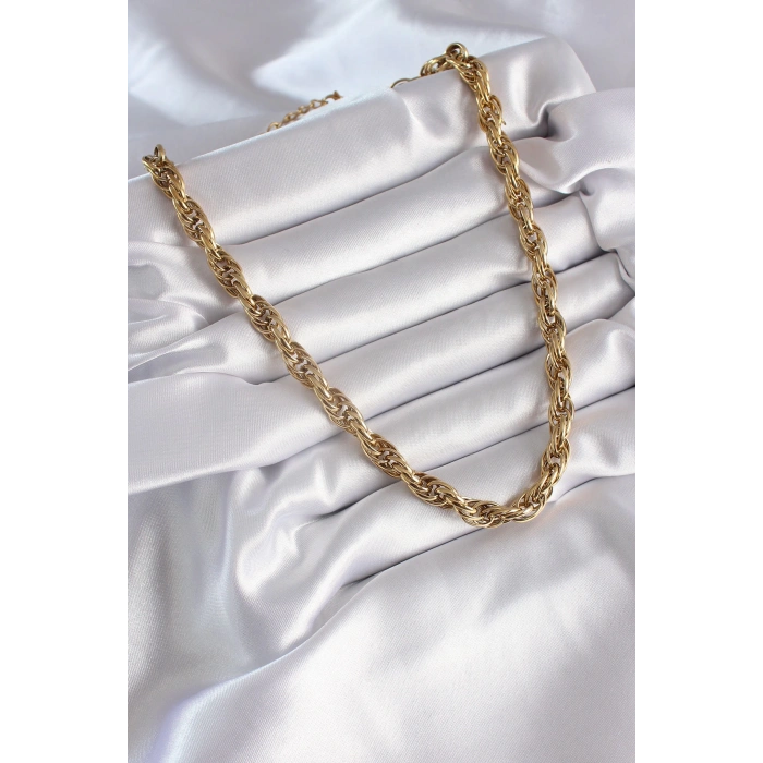 316L Çelik Gold Renk Örme Burgu Zincir Model Kadın Kolye - Lisinya