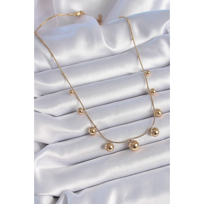 316L Çelik Gold Renk Top Model Kadın Kolye - Lisinya