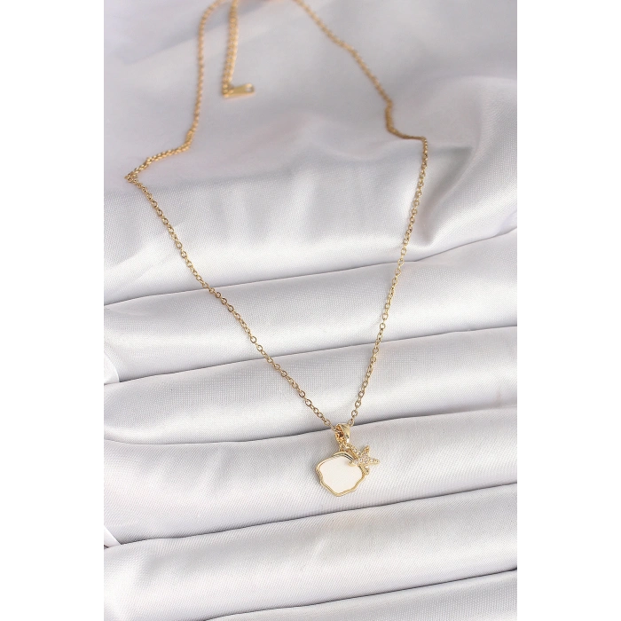 316L Çelik Gold Renk Zincir Sallantı Beyaz Mineli Deniz Kabuğu Zirkon Taşlı Deniz Yıldızı Figür Kadın Kolye - Lisinya