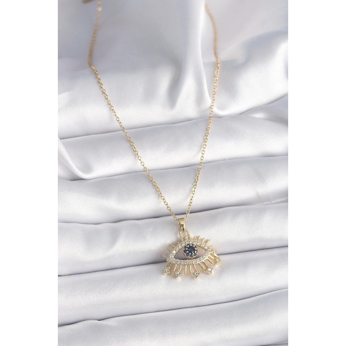 316L Çelik Gold Renk Zincir Zirkon Taşlı Göz Model Kadın Yüzük - Lisinya