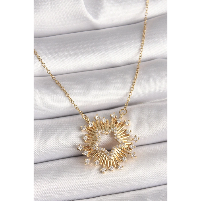 316L Çelik Gold Renk Zirkon Taşlı Yıldız Model Kadın Kolye