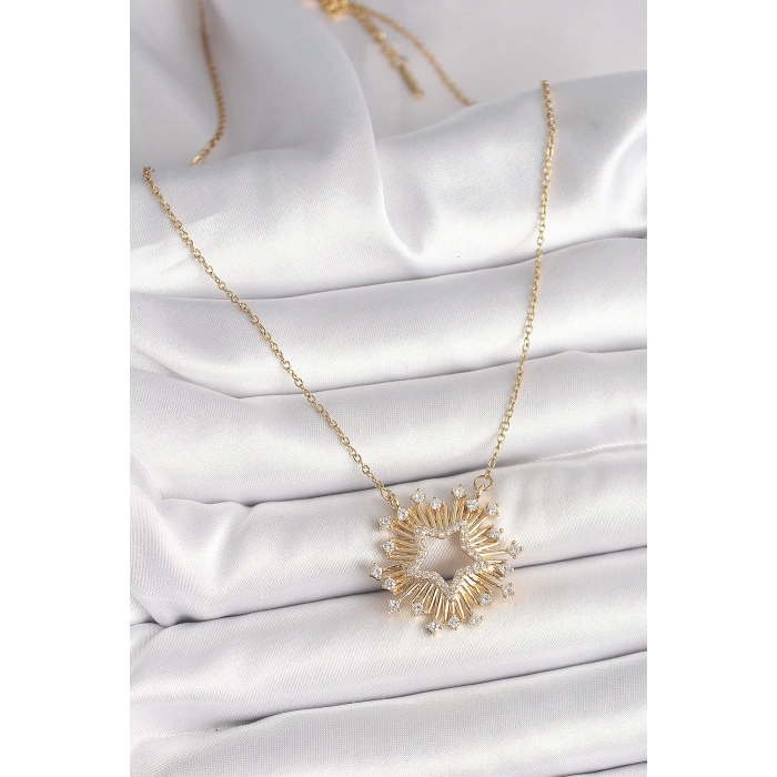 316L Çelik Gold Renk Zirkon Taşlı Yıldız Model Kadın Kolye - Lisinya