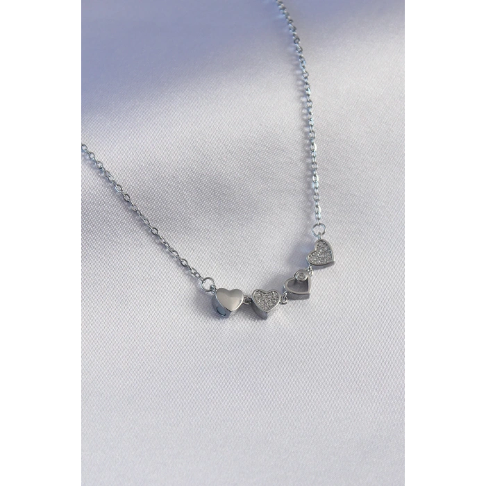 316L Çelik Gümüş Renk Açılır Zirkon Taşlı Yonca Model Kadın Kolye - Lisinya