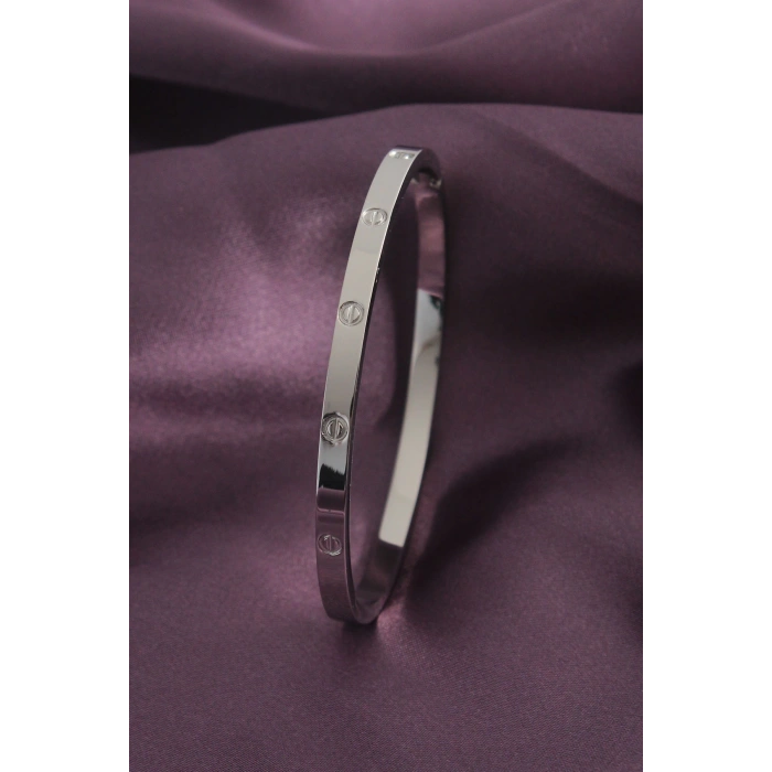 316L Çelik Gümüş Renk Kadın Kelepçe Bilezik - Lisinya