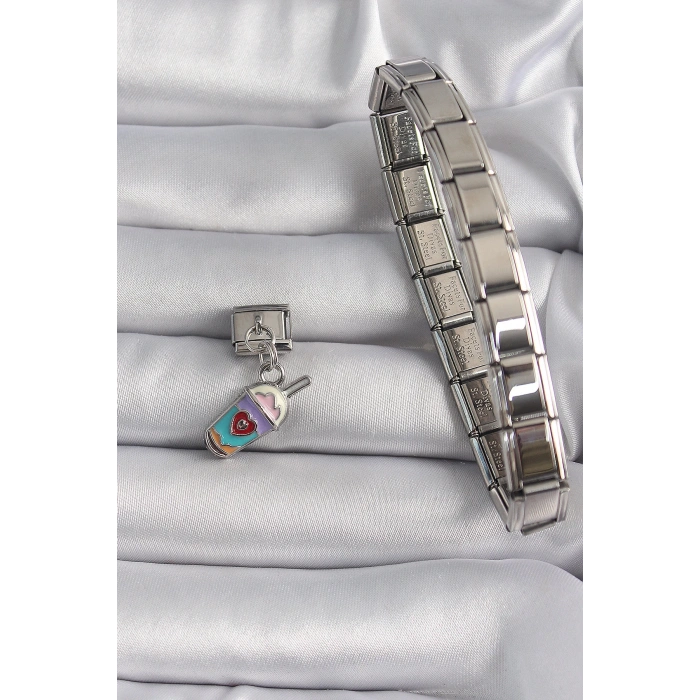 316L Çelik Gümüş Renk Sallantı İçecek Model Nomination Charm - Lisinya