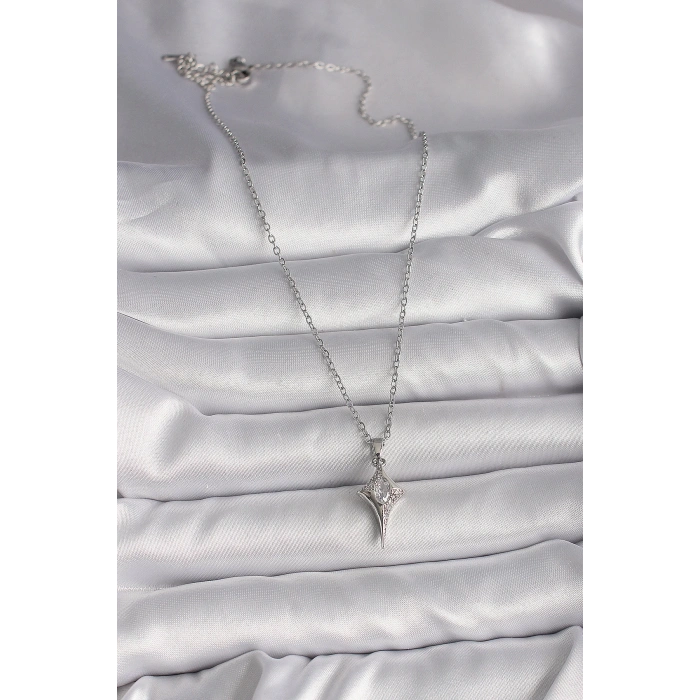 316L Çelik Gümüş Renk Zincir Zirkon Taşlı Kuzey Yıldızı Model Kadın Kolye - Lisinya