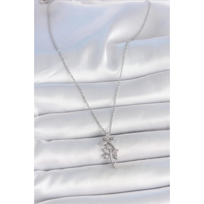 316L Çelik Gümüş Renk Zincir Zirkon Taşlı Yusufçuk Model Kadın Kolye