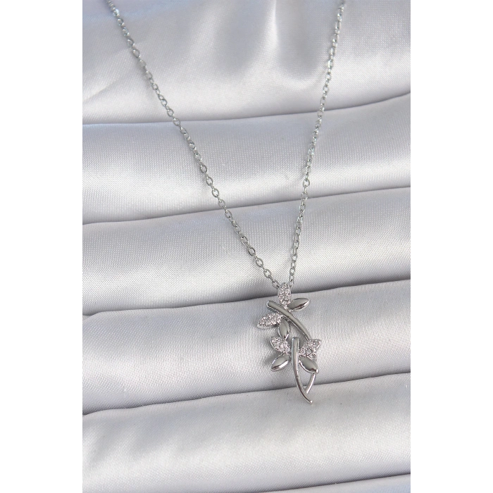316L Çelik Gümüş Renk Zincir Zirkon Taşlı Yusufçuk Model Kadın Kolye - Lisinya