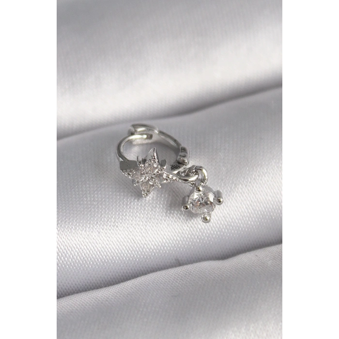 316L Çelik Gümüş Renk Zirkon Taşlı Çiçek Model Sallantı Detay Tragus Piercing