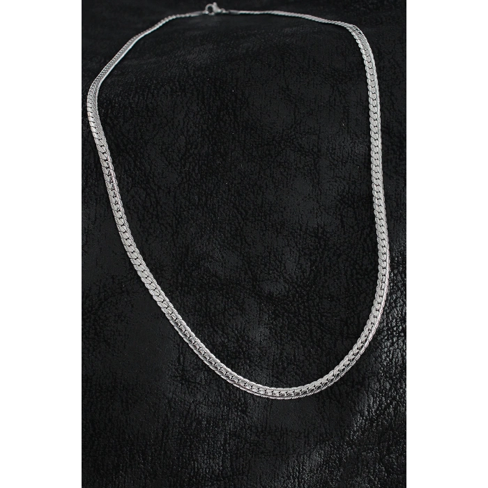 316L Çelik İşlemeli Ezme Zincir Model Gümüş Renk Erkek Kolye