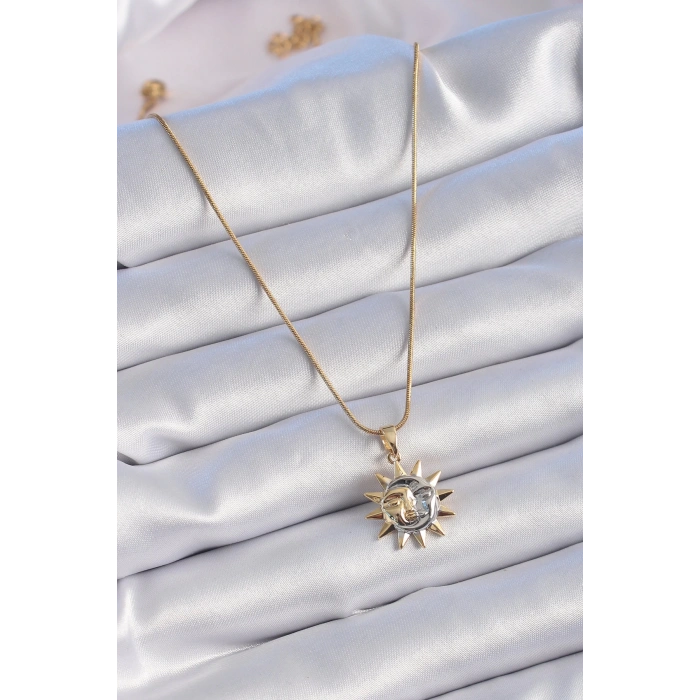 316L Çelik Mix Renk Güneş&Ay Model Vintage Kadın Kolye - Lisinya