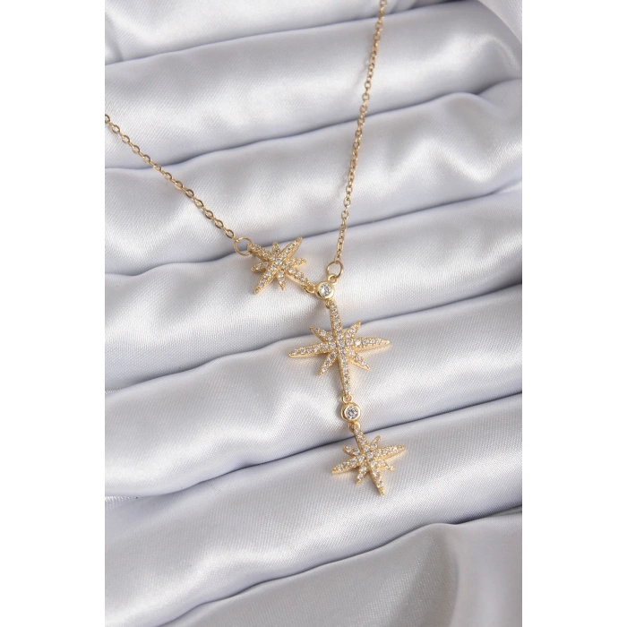316L Çelik Zincir Gold Renk Zirkon Taşlı Kutup Yıldızı Model Kadın Kolye - Lisinya