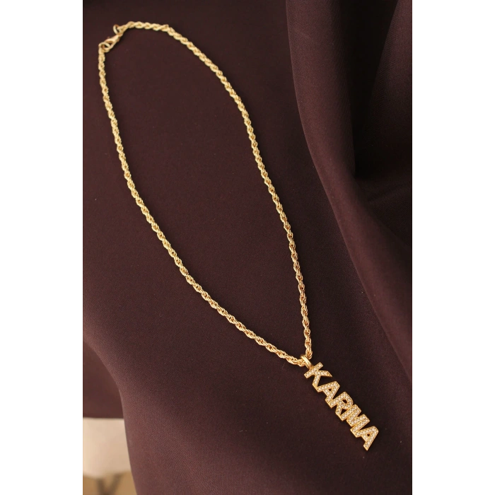 Altın Renk Zirkon Taşlı Karma Yazılı Kolye