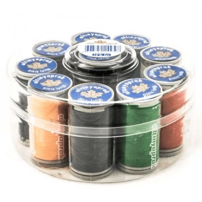 Altın Yaprak Dikiş İpliği Seti 10lu Yuvarlak Kutulu ( Lisinya )