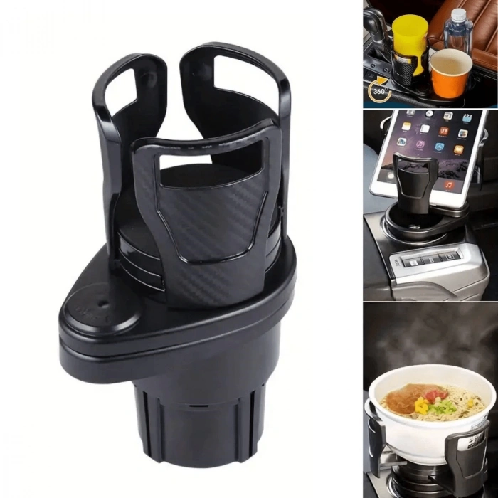 Araç İçi 360 Derece Dönen 2li Bardaklıklı Açılarak Ayarlanabilir Bardak Tutucu Aparat ( Lisinya )