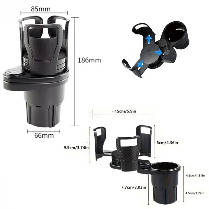 Araç İçi 360 Derece Dönen 2li Bardaklıklı Açılarak Ayarlanabilir Bardak Tutucu Aparat ( Lisinya )